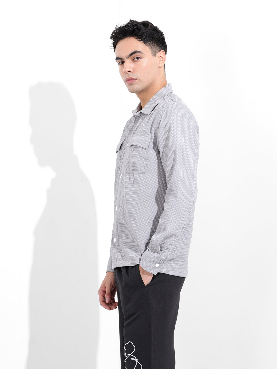 Men's Grey Regular Fit Casual Shirt