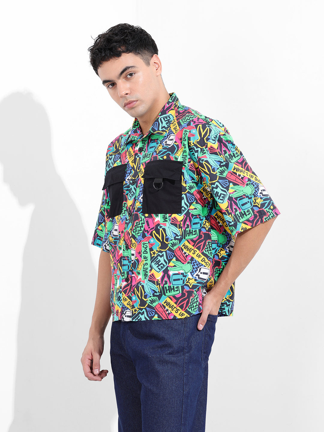 Men's Multicolor Boxy Fit Character Looney Tunes Shirt