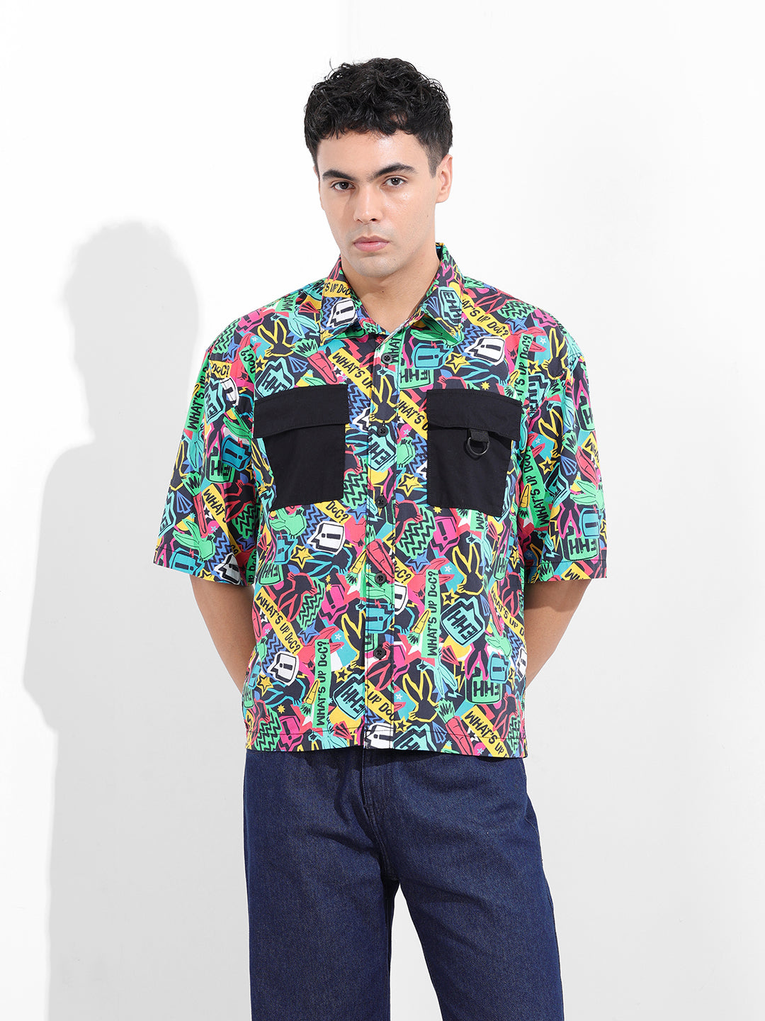 Men's Multicolor Boxy Fit Character Looney Tunes Shirt