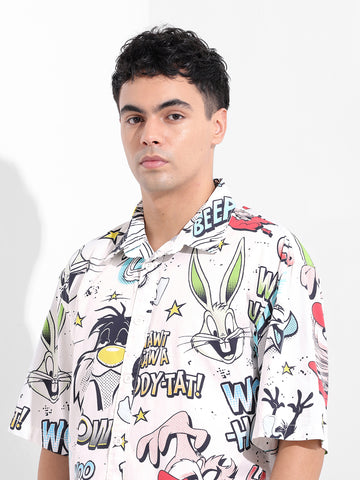 Men's White Boxy Fit Character Looney Tunes Shirt