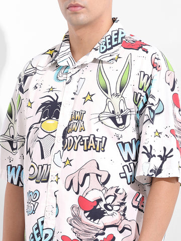 Men's White Boxy Fit Character Looney Tunes Shirt