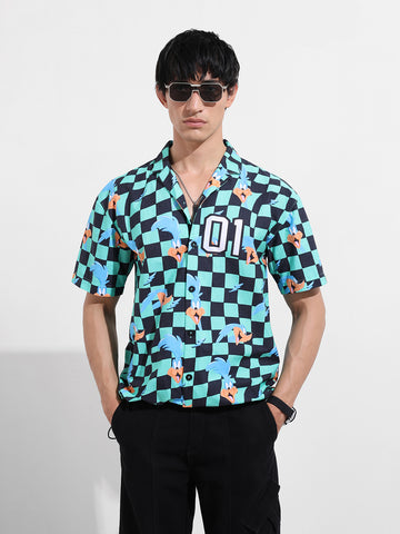 Men's Green Boxy Fit Looney Tunes Character Shirt