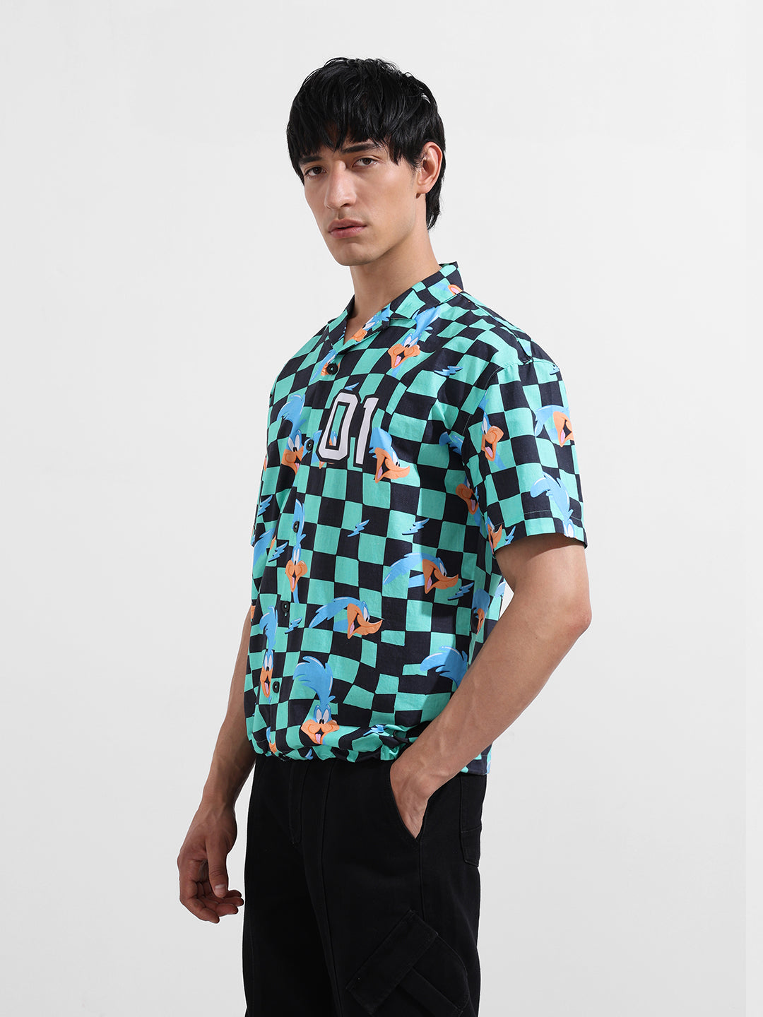 Men's Green Boxy Fit Looney Tunes Character Shirt