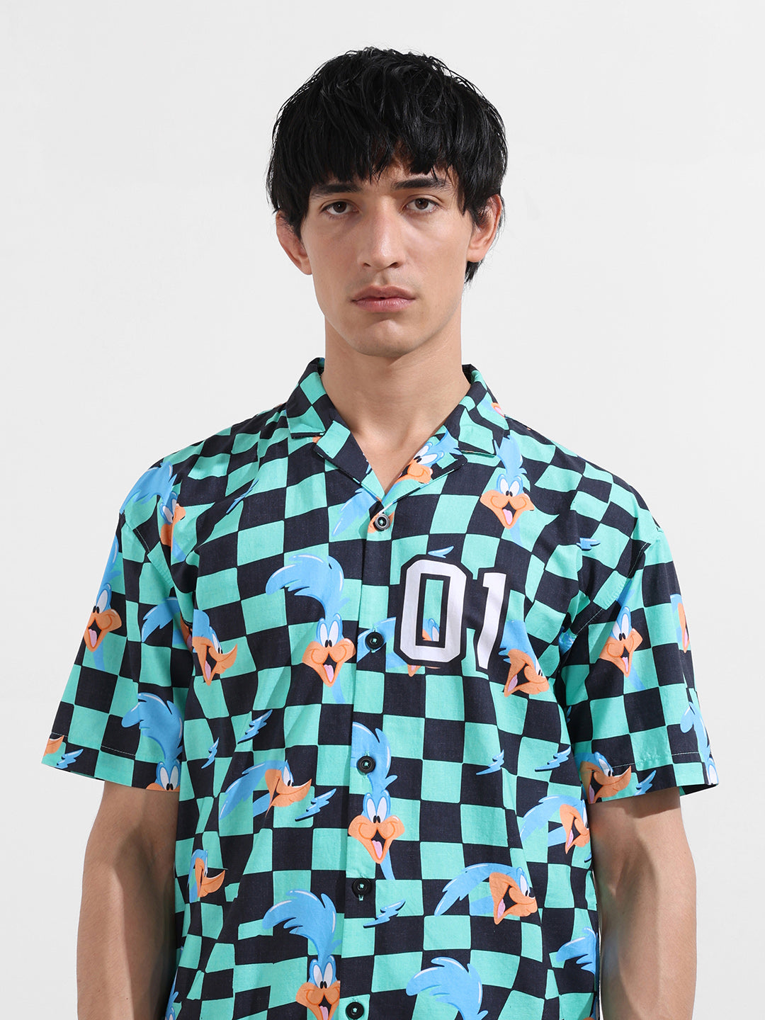 Men's Green Boxy Fit Looney Tunes Character Shirt