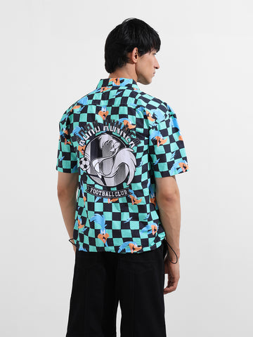 Men's Green Boxy Fit Looney Tunes Character Shirt