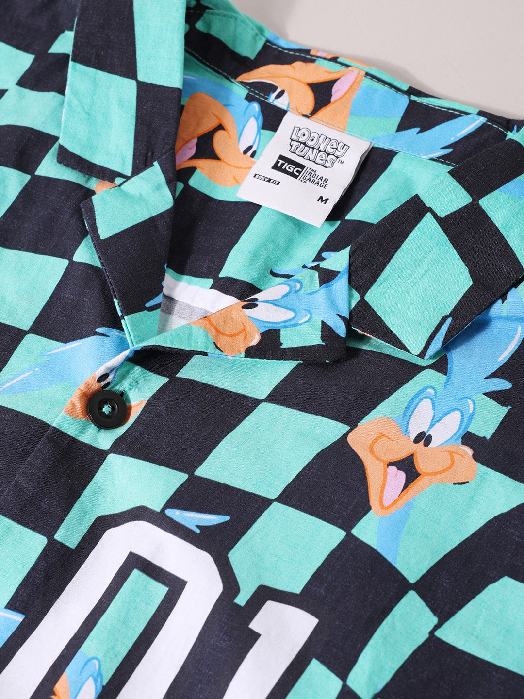 Men's Green Boxy Fit Looney Tunes Character Shirt