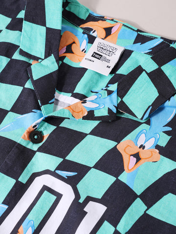 Men's Green Boxy Fit Looney Tunes Character Shirt