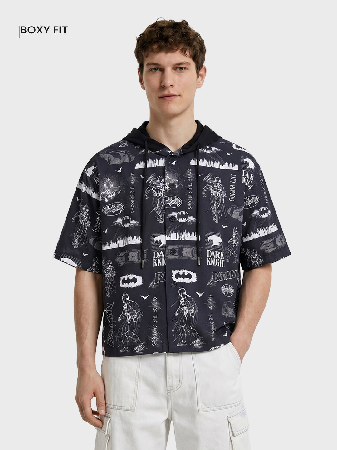 Men's Black Boxy Fit  Batman Character Shirt