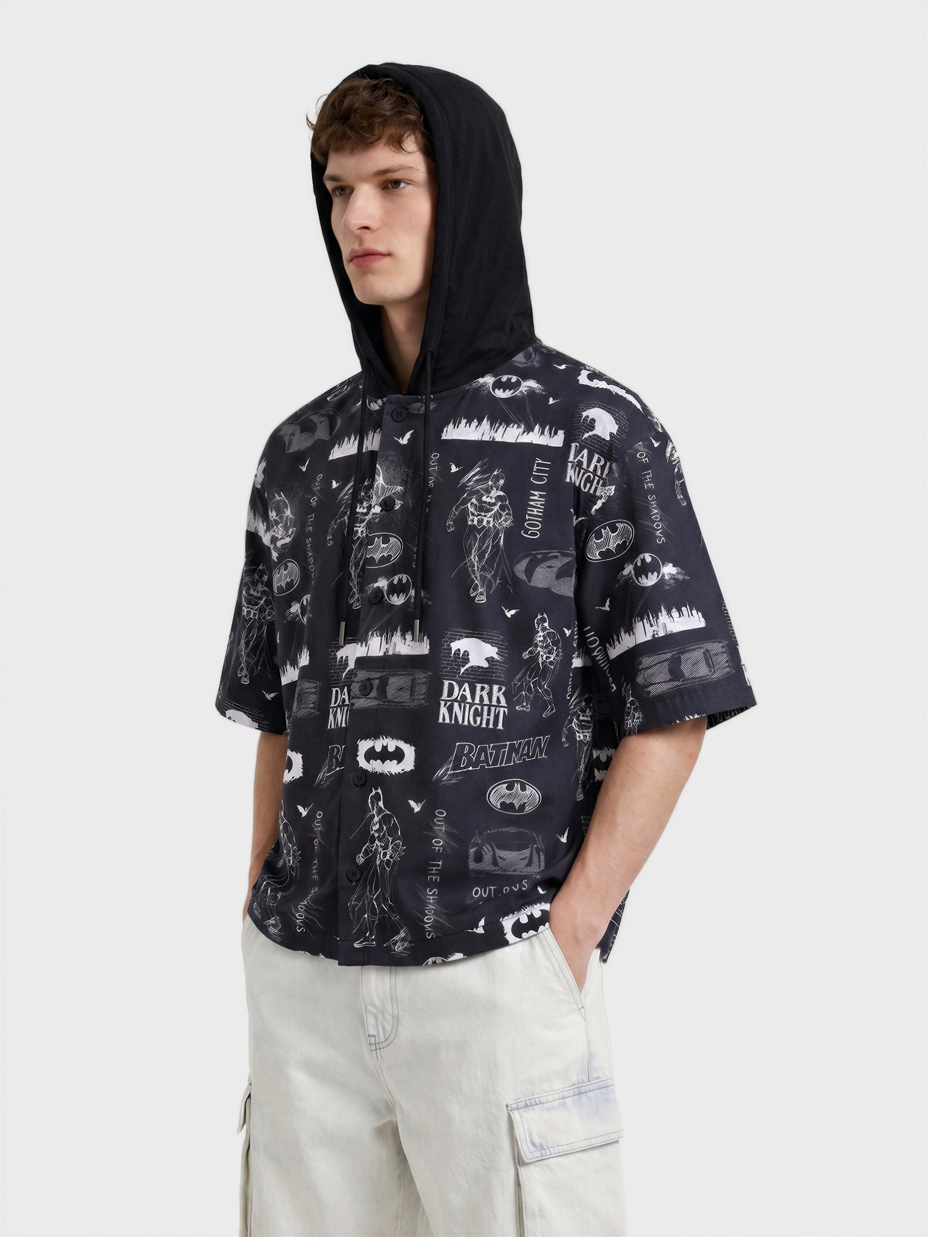 Men's Black Boxy Fit  Batman Character Shirt