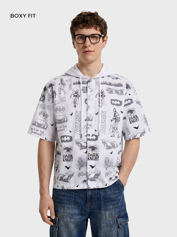 Men's White Boxy Fit  Batman Character Shirt