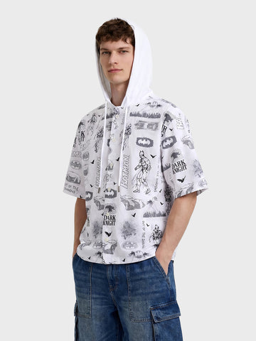 Men's White Boxy Fit  Batman Character Shirt