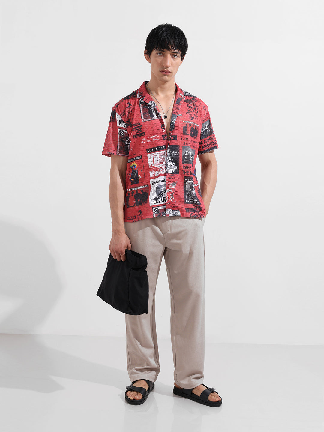 Men's Red Relaxed Fit Printed Resort Shirt