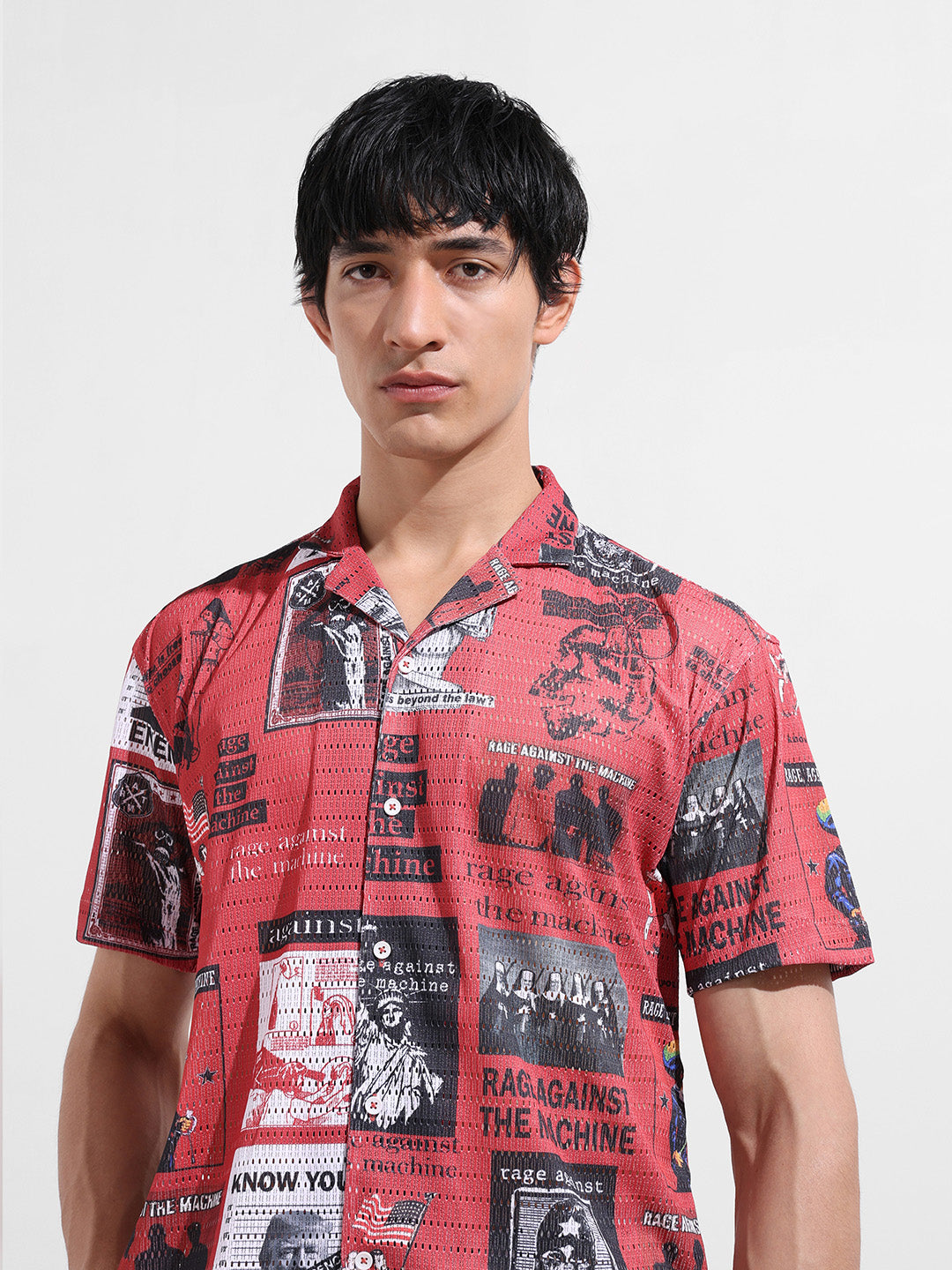 Men's Red Relaxed Fit Printed Resort Shirt