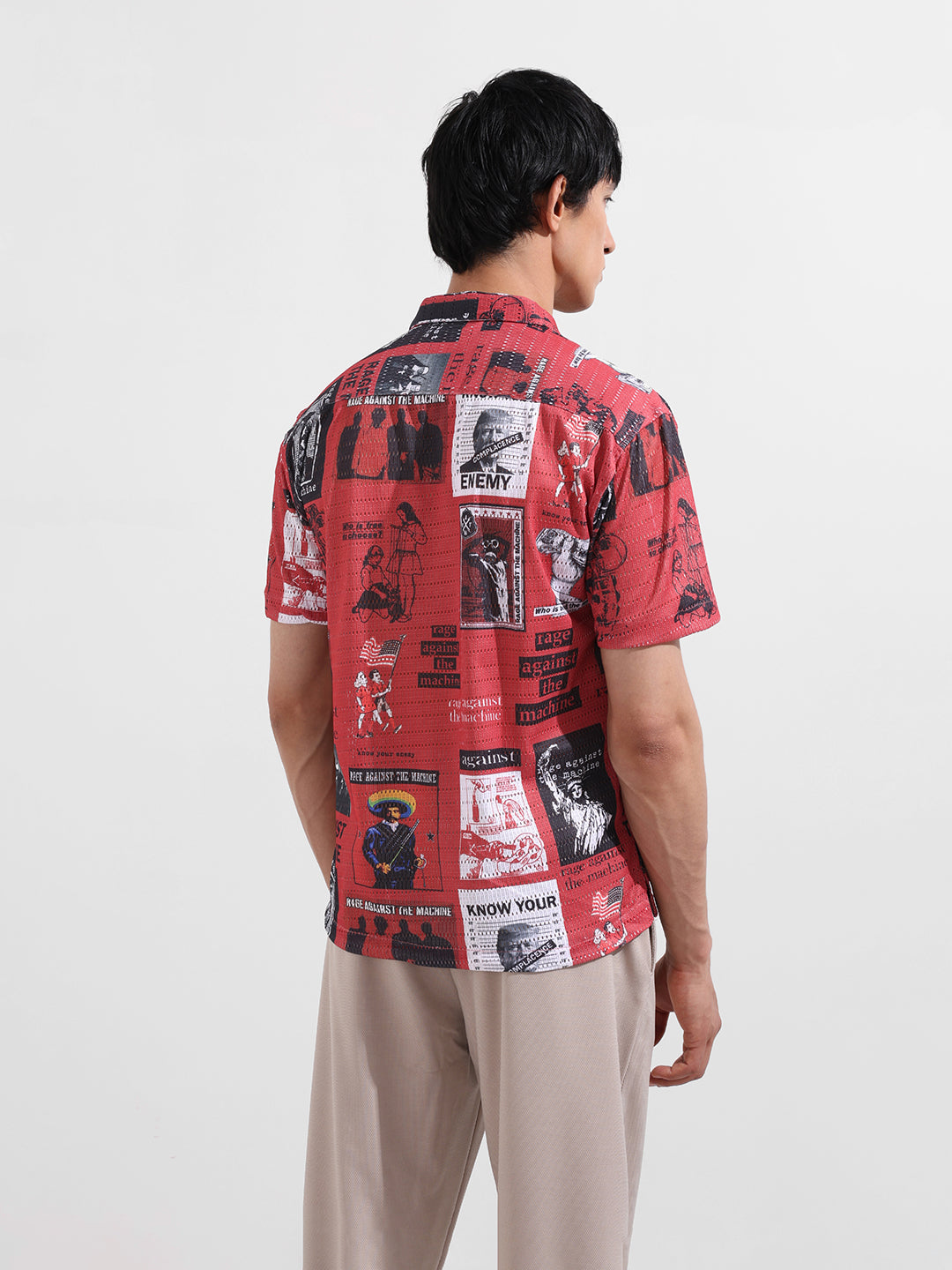Men's Red Relaxed Fit Printed Resort Shirt