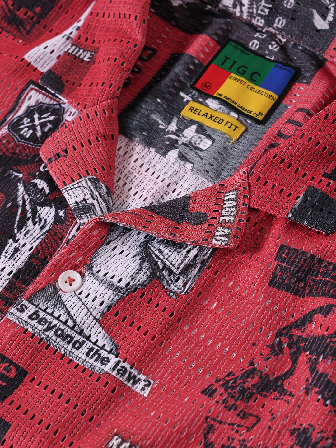 Men's Red Relaxed Fit Printed Resort Shirt