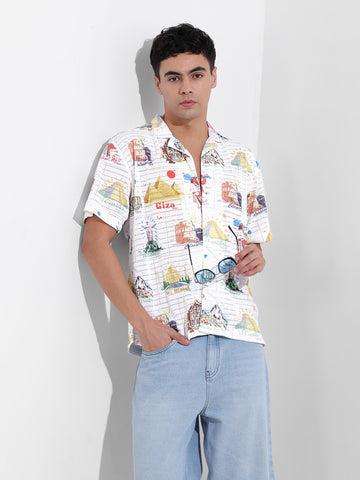 Men's White Relaxed Fit Resort Wear Shirt