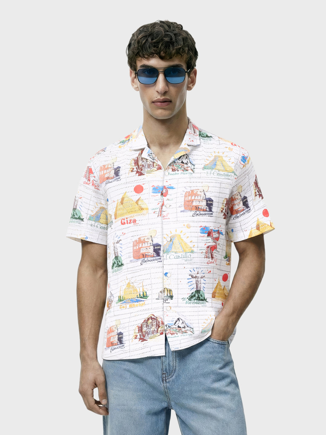 Men's White Relaxed Fit Resort Wear Shirt