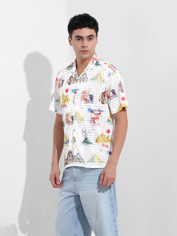 Men's White Relaxed Fit Resort Wear Shirt