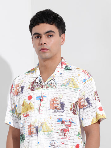 Men's White Relaxed Fit Resort Wear Shirt