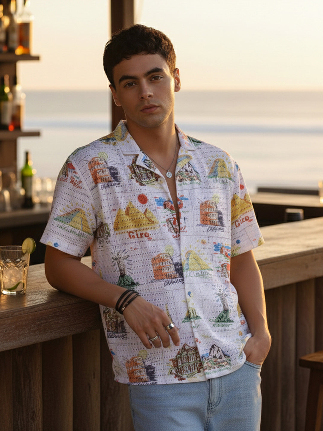Men's White Relaxed Fit Resort Wear Shirt