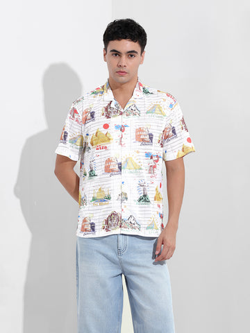 Men's White Relaxed Fit Resort Wear Shirt
