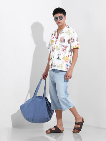 Men's White Relaxed Fit Resort Wear Shirt