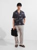 Men's Black Relaxed Fit Printed Resort Shirt