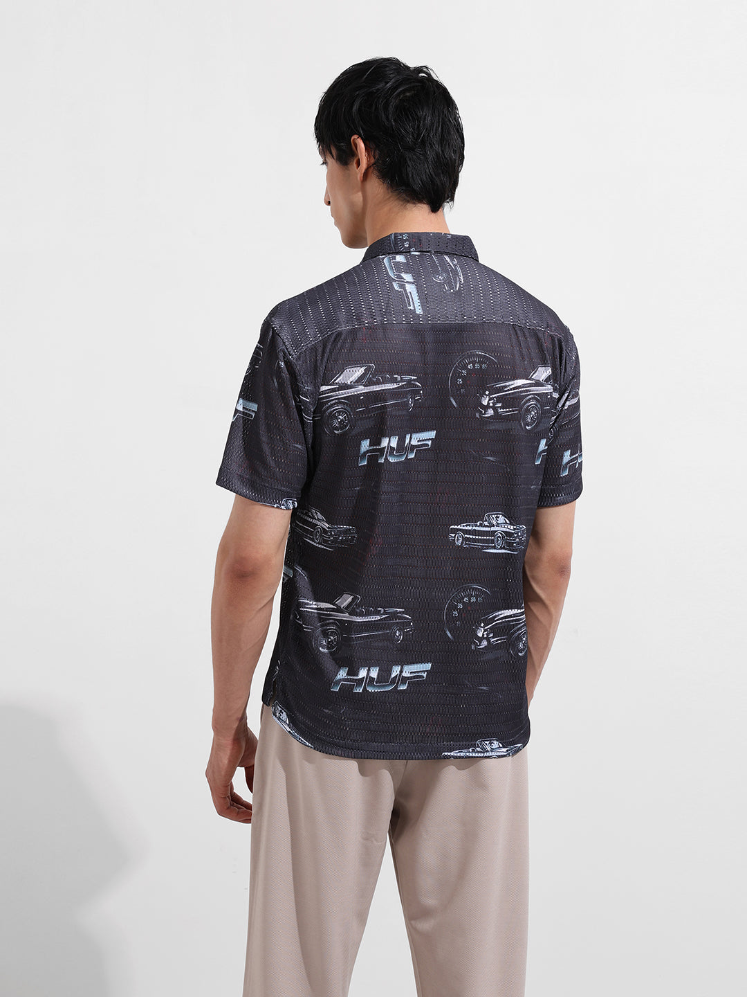 Men's Black Relaxed Fit Printed Resort Shirt