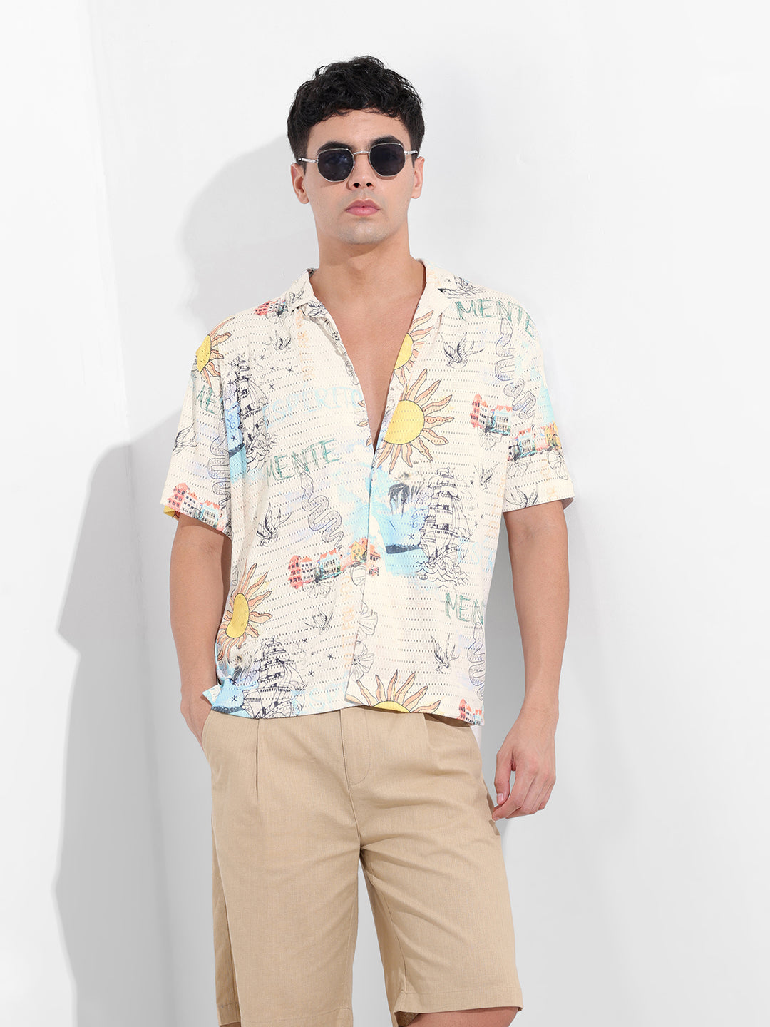 Men's White Relaxed Fit Resort Wear Shirt