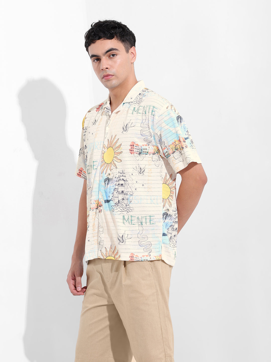 Men's White Relaxed Fit Resort Wear Shirt