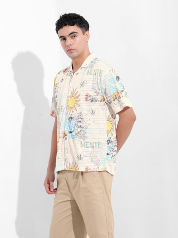 Men's White Relaxed Fit Resort Wear Shirt