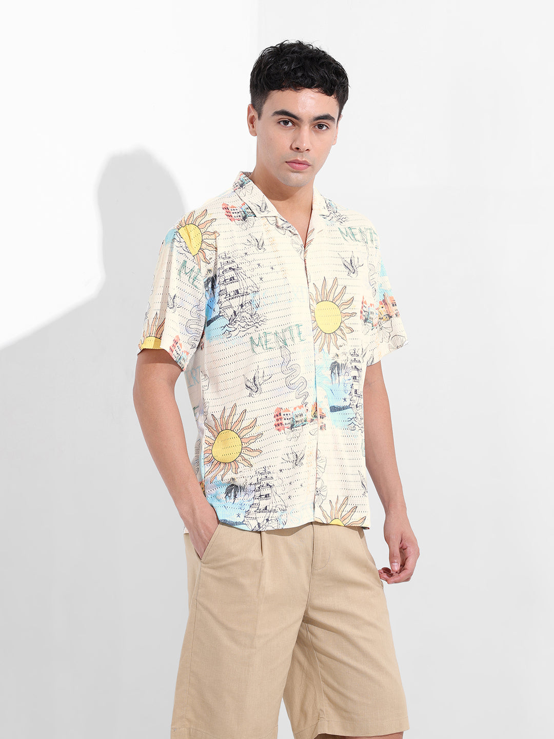 Men's White Relaxed Fit Resort Wear Shirt