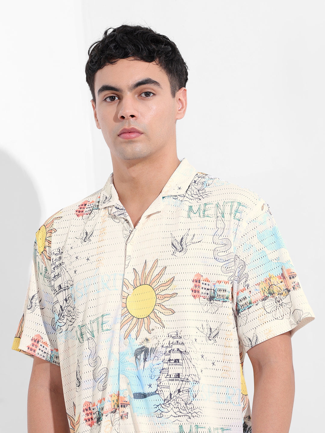 Men's White Relaxed Fit Resort Wear Shirt