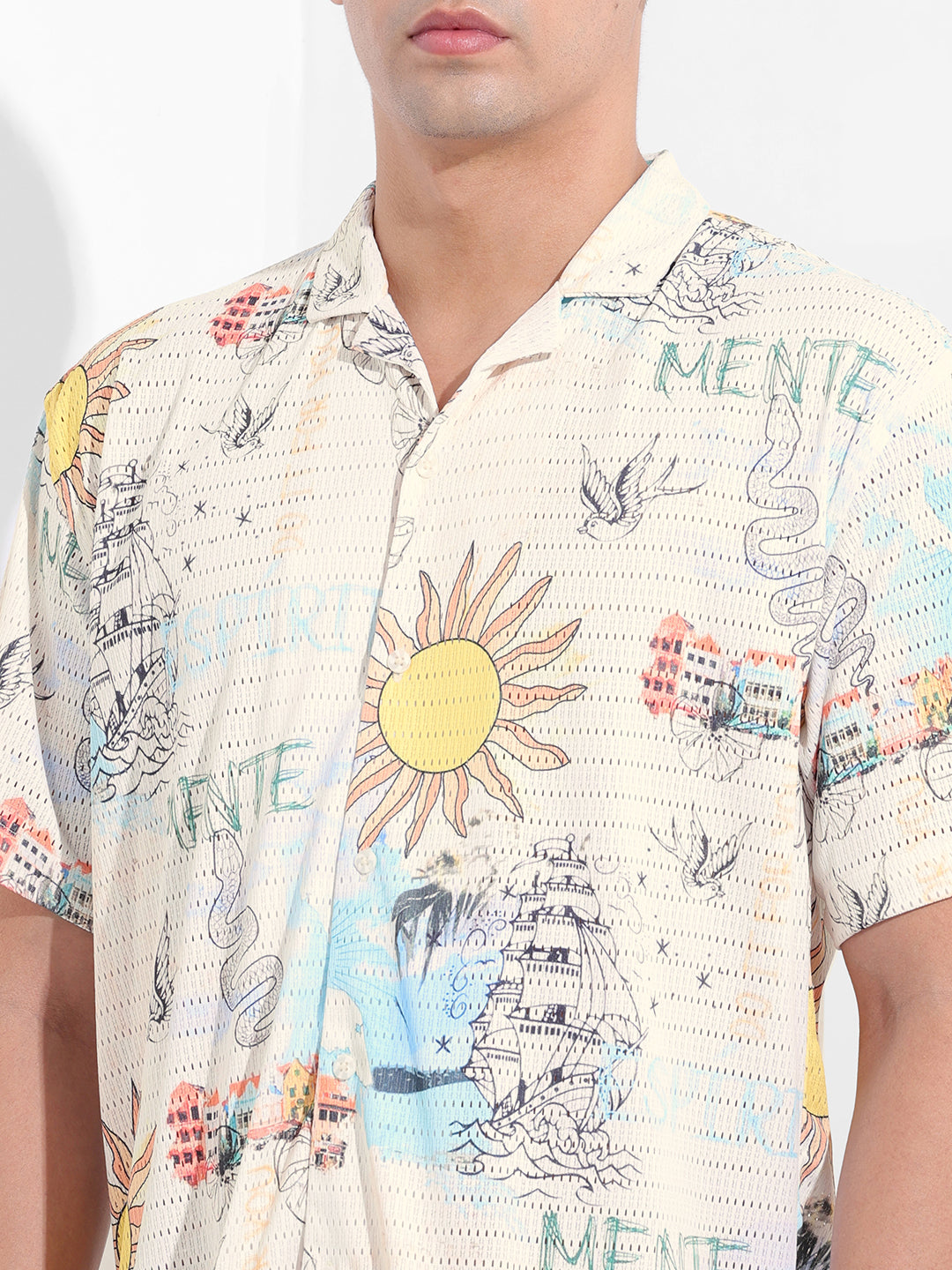 Men's White Relaxed Fit Resort Wear Shirt