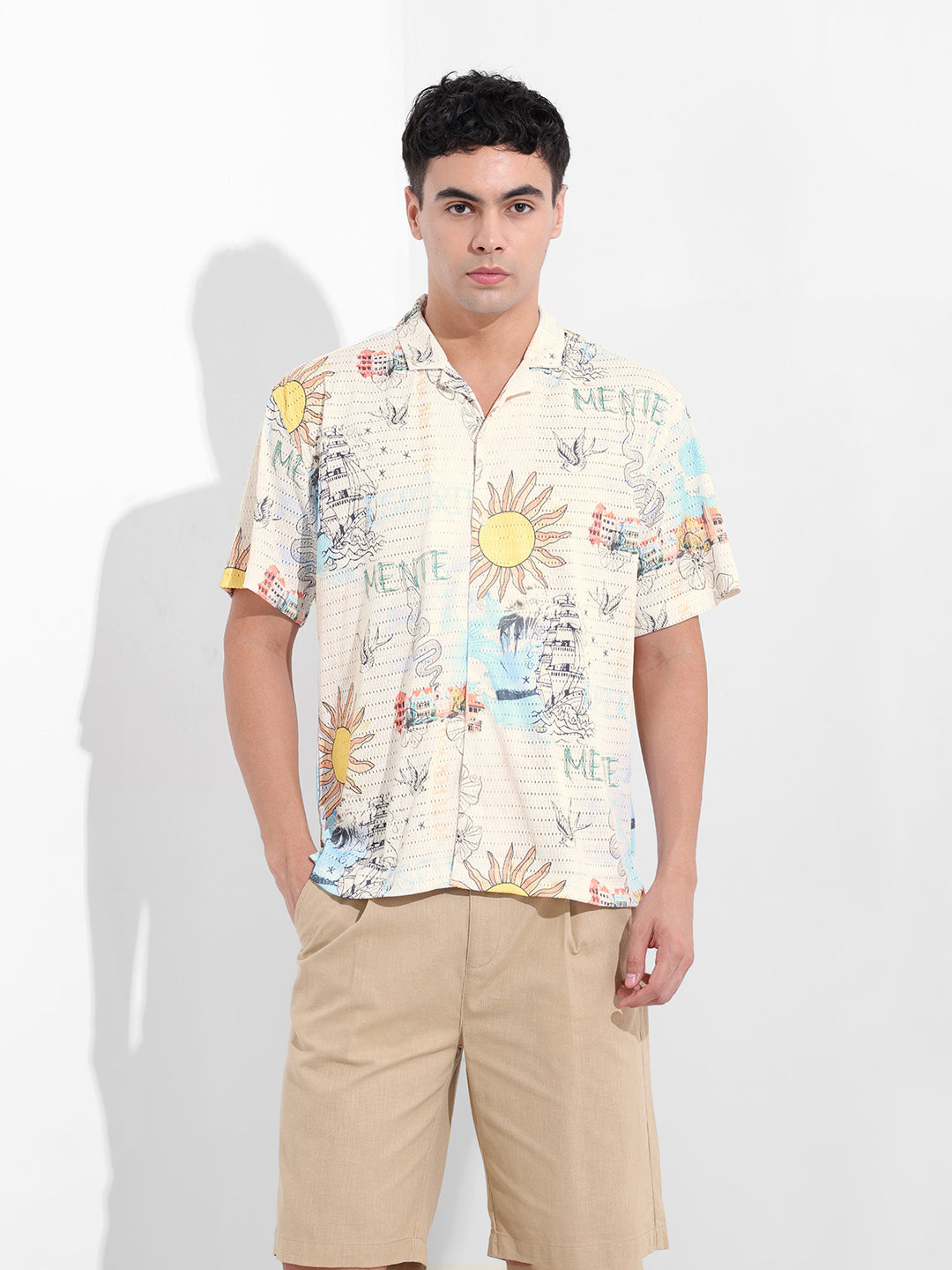 Men's White Relaxed Fit Resort Wear Shirt