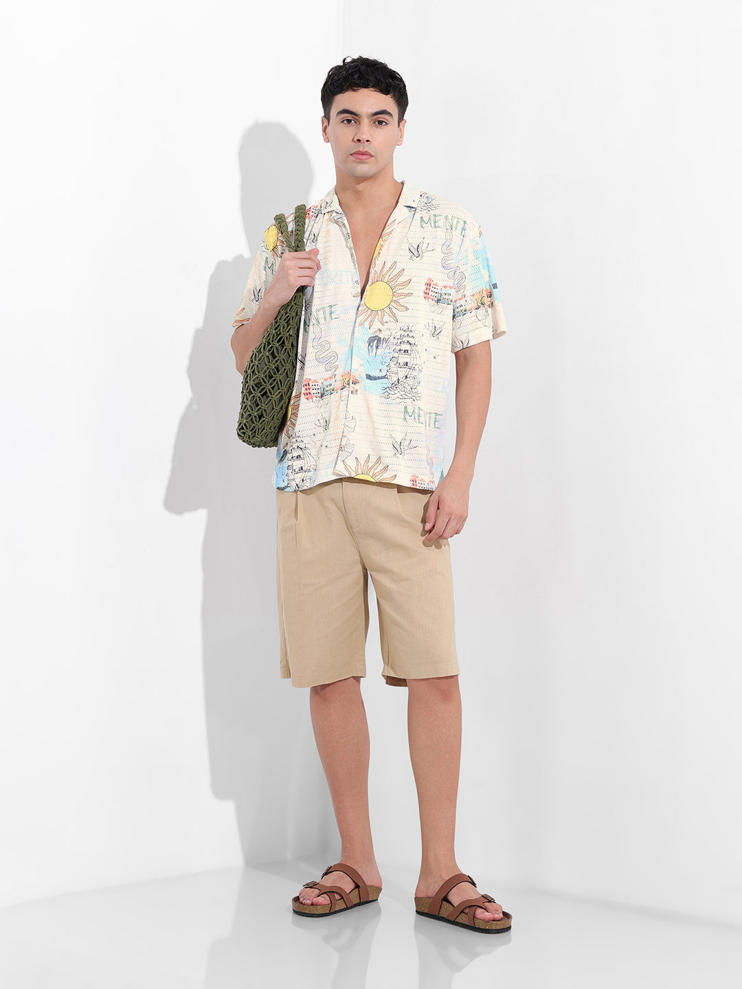Men's White Relaxed Fit Resort Wear Shirt