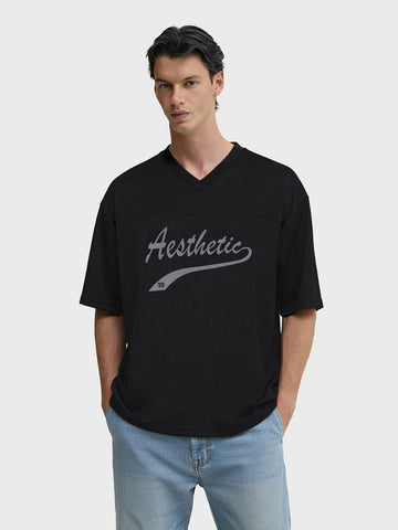 Men's Black Boxy Fit Textured Casual T-Shirt