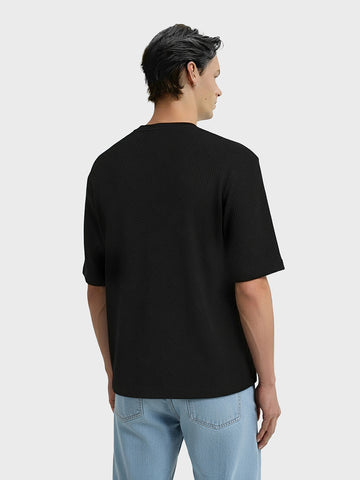 Men's Black Boxy Fit Textured Casual T-Shirt