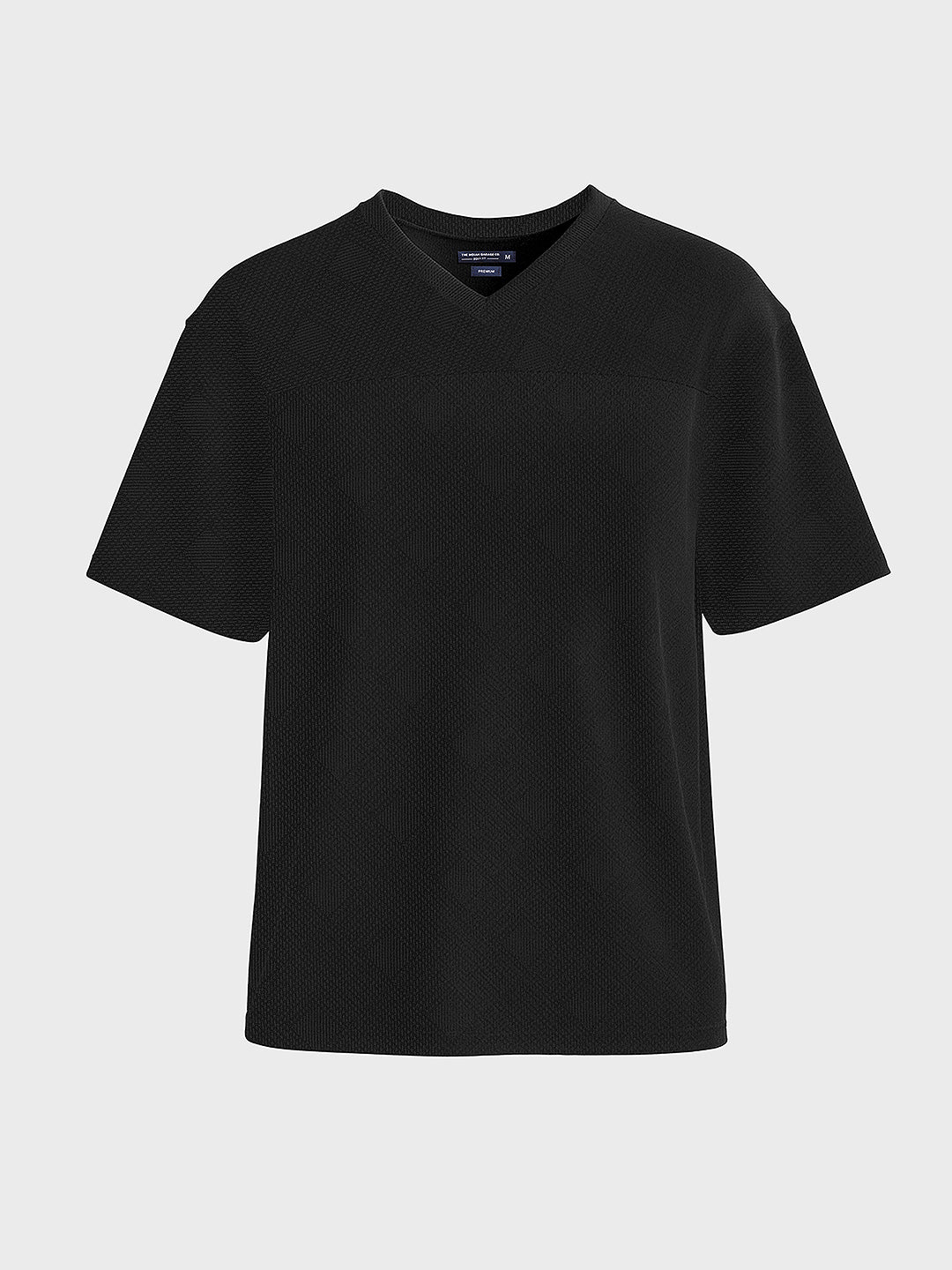 Men's Black Boxy Fit Textured Casual T-Shirt