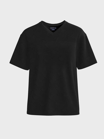 Men's Black Boxy Fit Textured Casual T-Shirt