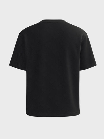 Men's Black Boxy Fit Textured Casual T-Shirt