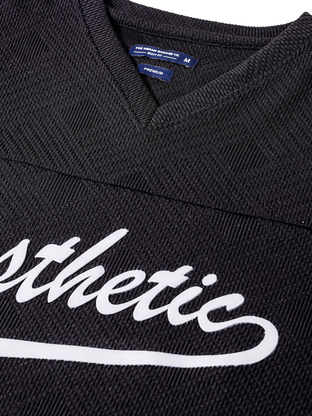 Men's Black Boxy Fit Textured Casual T-Shirt