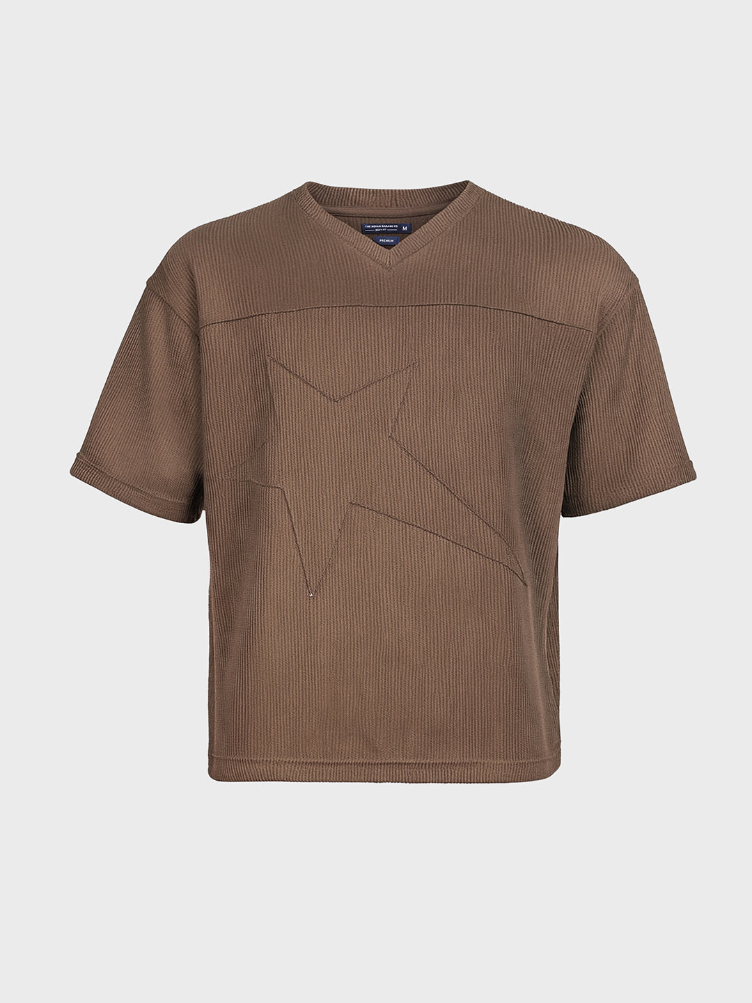 Men's Brown Boxy Fit Textured Casual T-Shirt