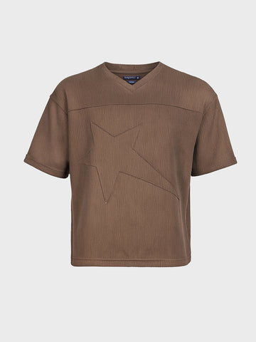 Men's Brown Boxy Fit Textured Casual T-Shirt