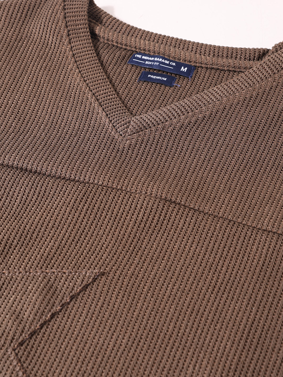 Men's Brown Boxy Fit Textured Casual T-Shirt