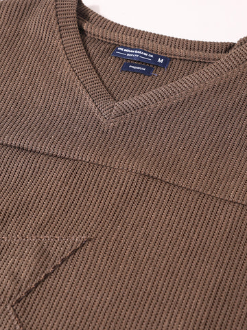 Men's Brown Boxy Fit Textured Casual T-Shirt