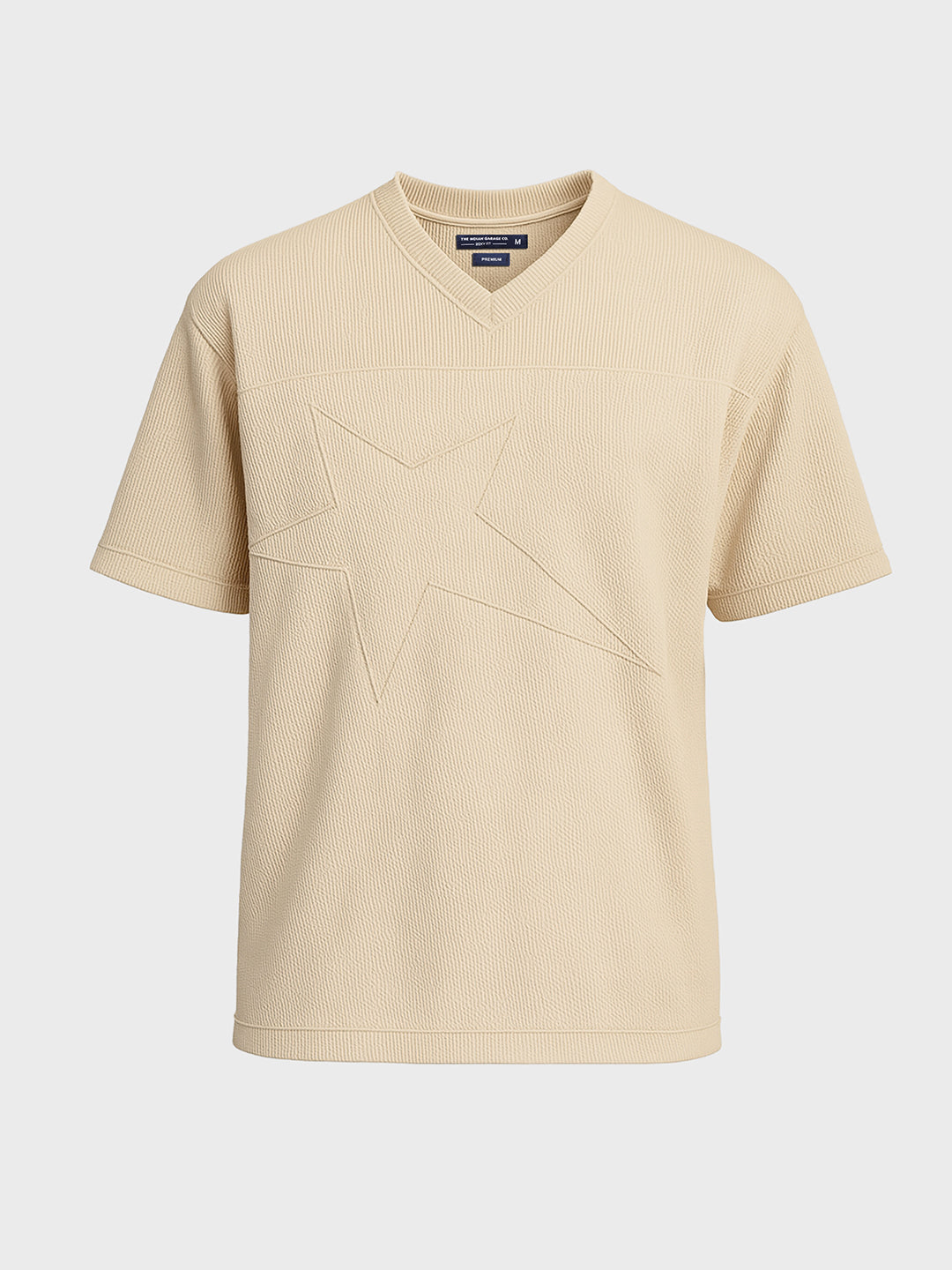 Men's Beige Boxy Fit Textured Casual T-Shirt