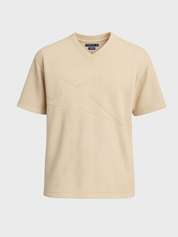 Men's Beige Boxy Fit Textured Casual T-Shirt
