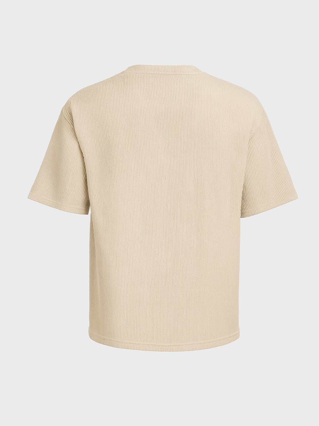 Men's Beige Boxy Fit Textured Casual T-Shirt