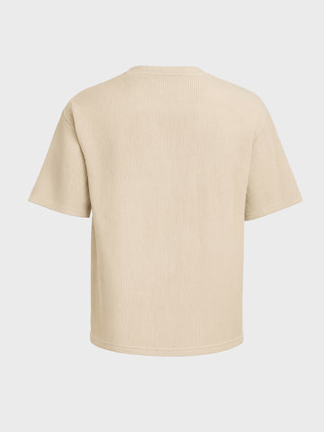 Men's Beige Boxy Fit Textured Casual T-Shirt